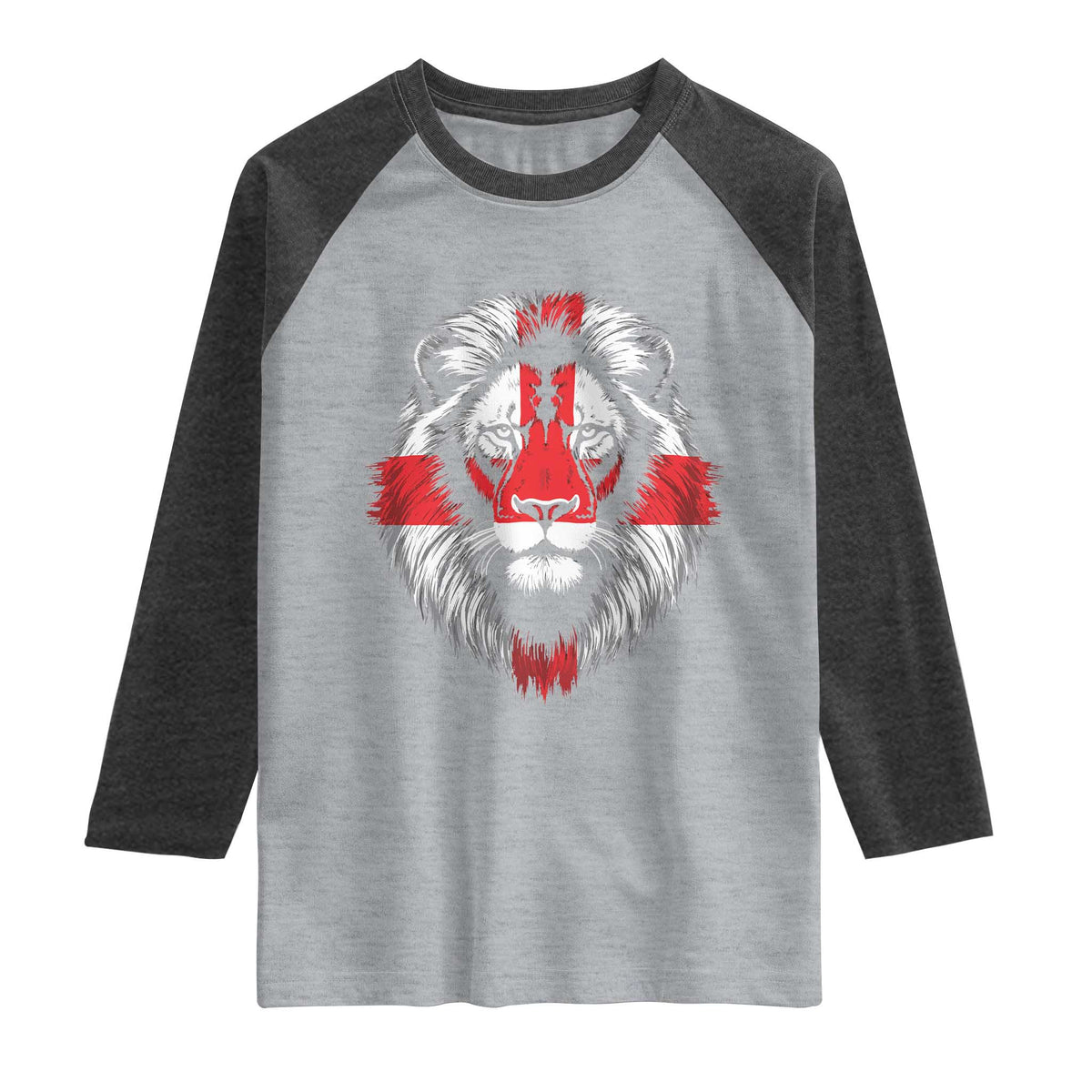 Majestic England Lion Face Graphic Raglan Shirt Patriotic St. Georges Cross British Pride Heritage