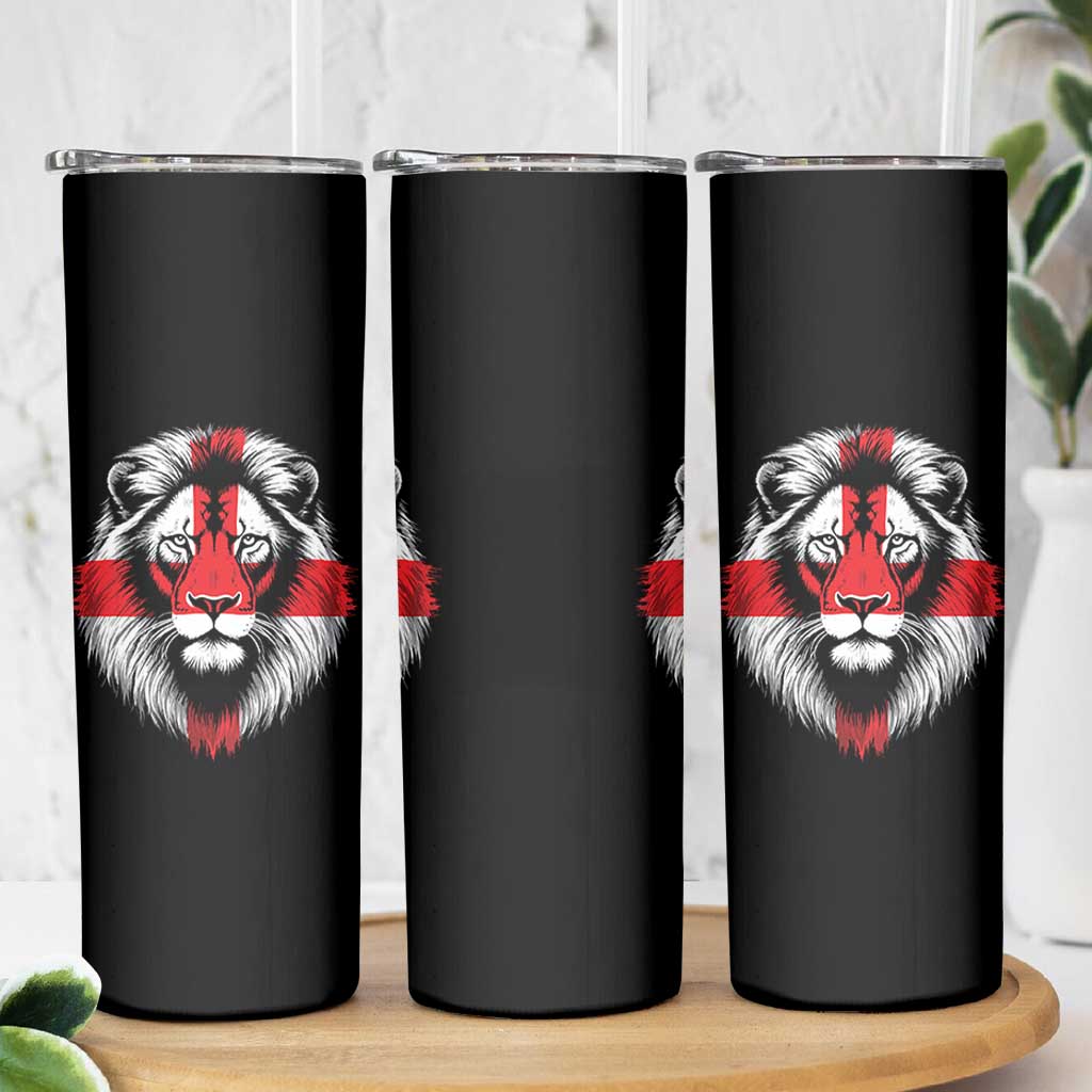 Majestic England Lion Face Graphic Skinny Tumbler Patriotic St. Georges Cross British Pride Heritage