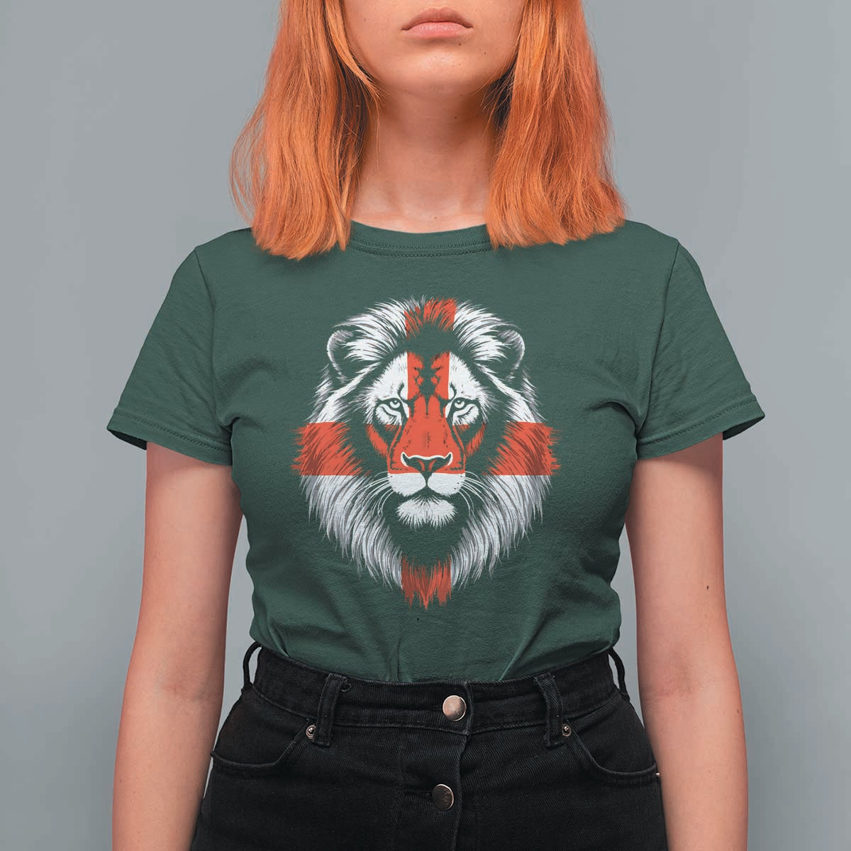 Majestic England Lion Face Graphic T Shirt For Women Patriotic St. Georges Cross British Pride Heritage