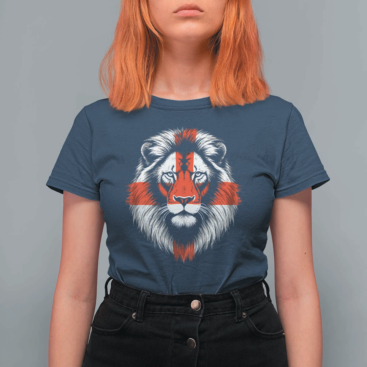 Majestic England Lion Face Graphic T Shirt For Women Patriotic St. Georges Cross British Pride Heritage