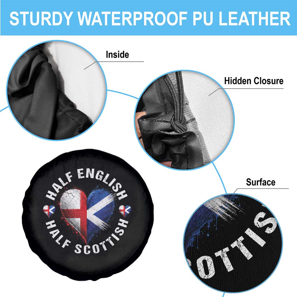 Half English Half Scottish Heritage Spare Tire Cover Heart St Georges Cross and Saltire Pride