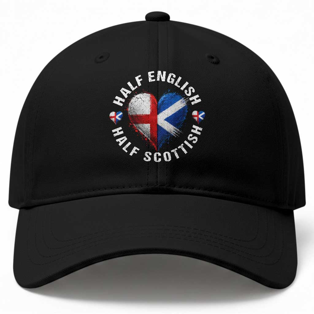 Half English Half Scottish Heritage Baseball Cap Heart St Georges Cross and Saltire Pride