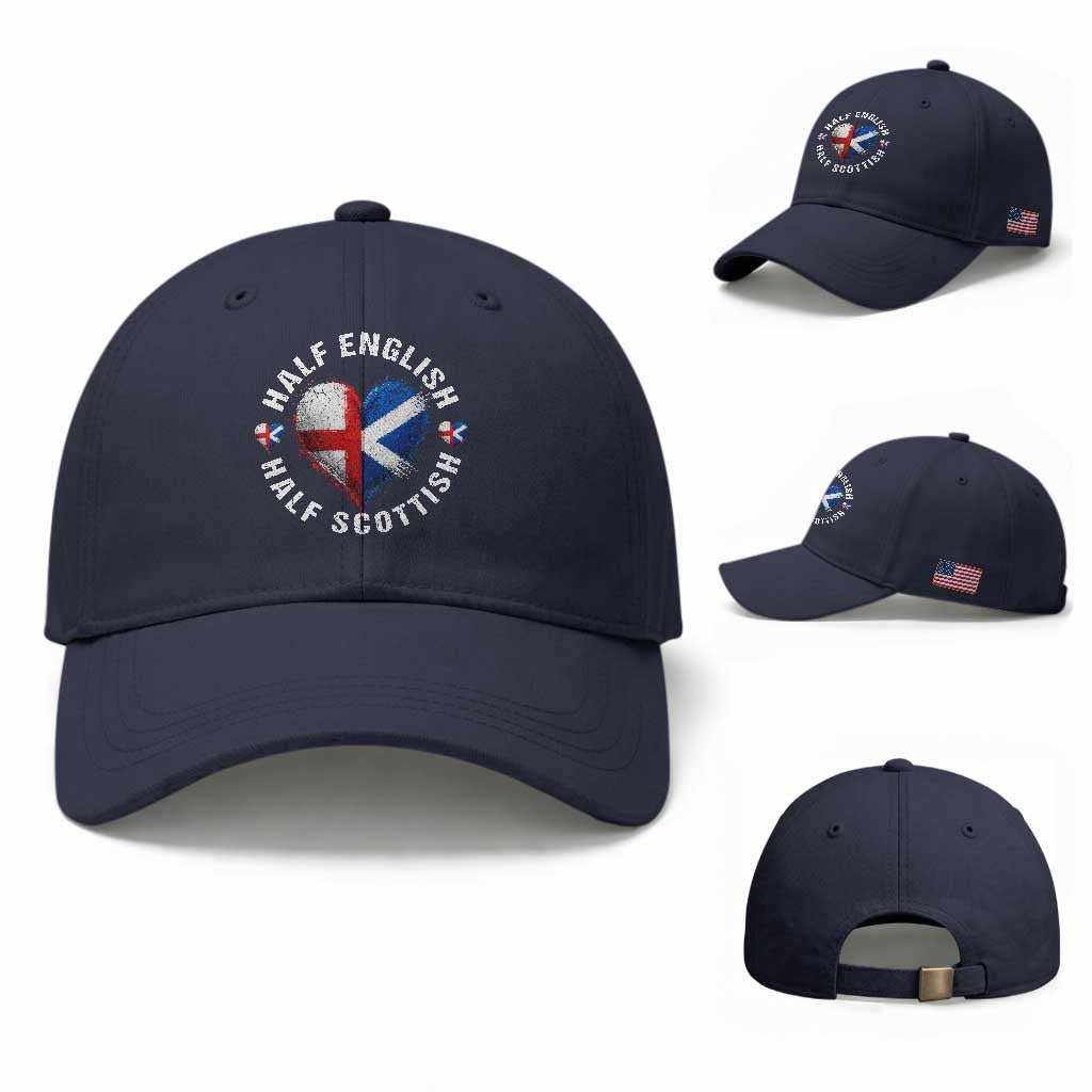 Half English Half Scottish Heritage Baseball Cap Heart St Georges Cross and Saltire Pride