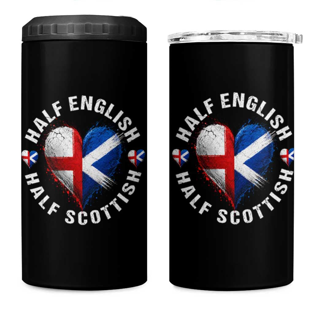 Half English Half Scottish Heritage 4 in 1 Can Cooler Tumbler Heart St Georges Cross and Saltire Pride