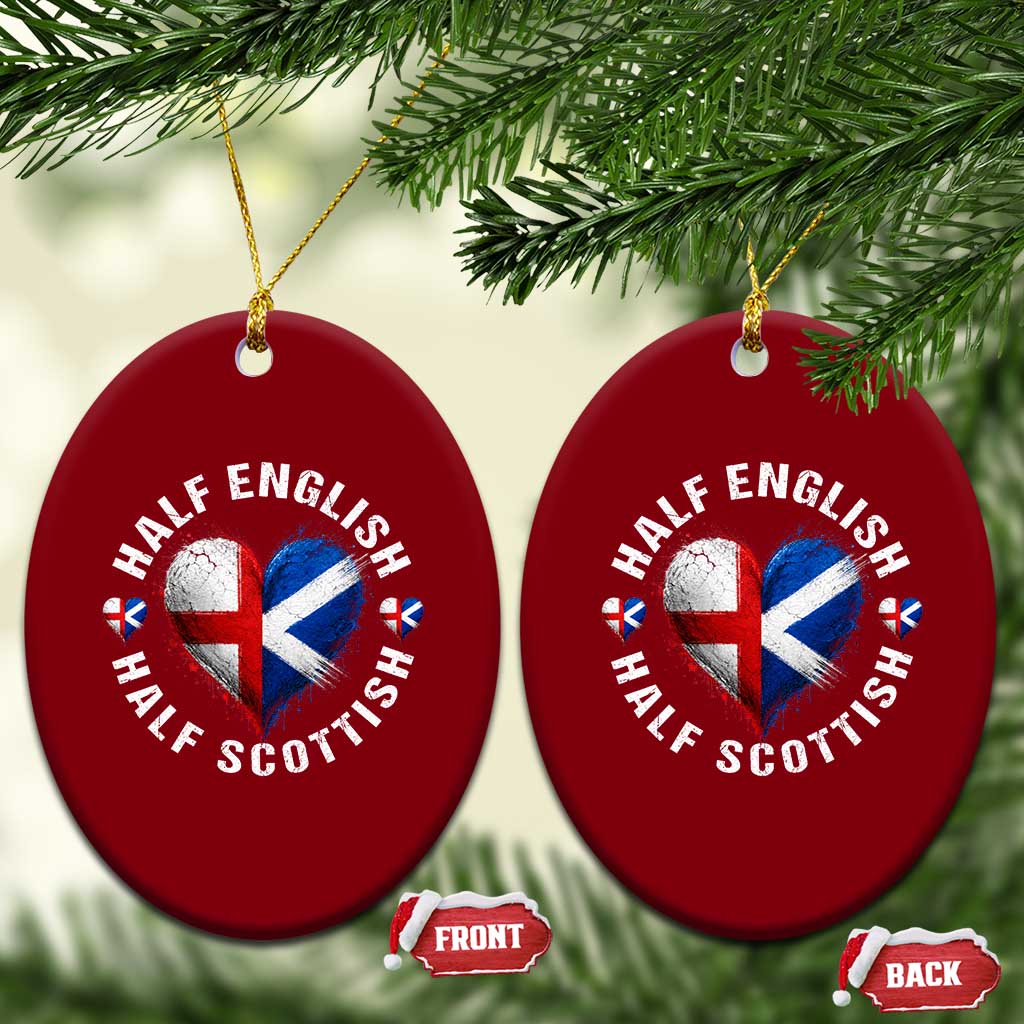 Half English Half Scottish Heritage Ceramic Ornament Heart St Georges Cross and Saltire Pride