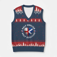 Half English Half Scottish Heritage V-Neck Knit Sweater Vest Heart St Georges Cross and Saltire Pride