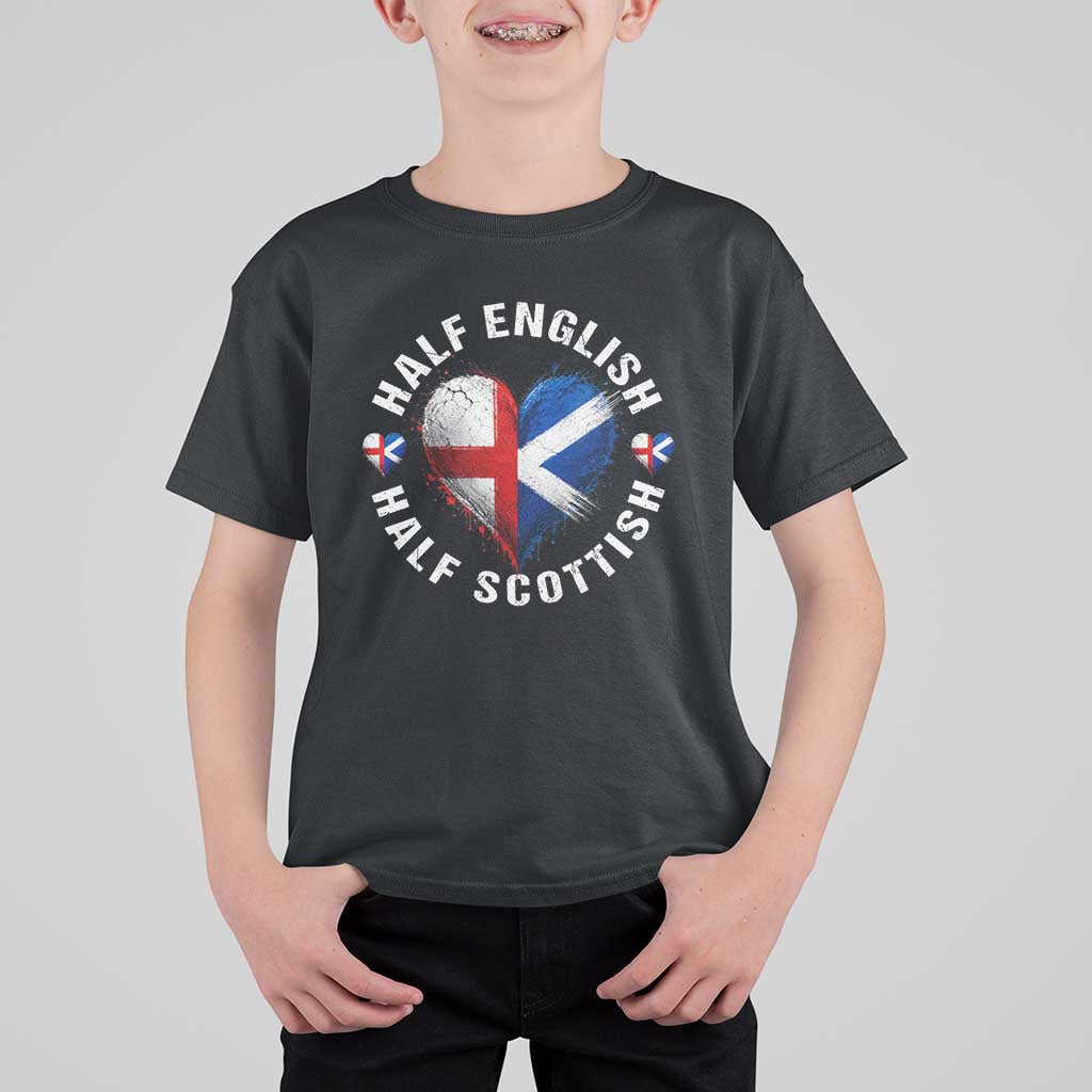 Half English Half Scottish Heritage T Shirt For Kid Heart St Georges Cross and Saltire Pride