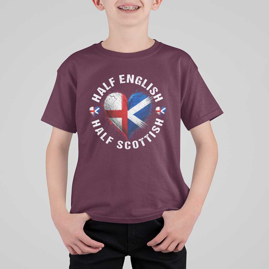 Half English Half Scottish Heritage T Shirt For Kid Heart St Georges Cross and Saltire Pride