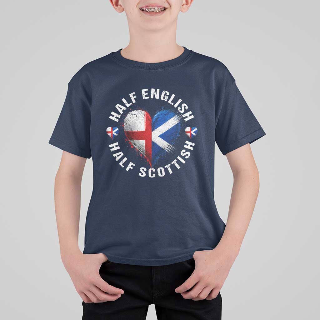 Half English Half Scottish Heritage T Shirt For Kid Heart St Georges Cross and Saltire Pride