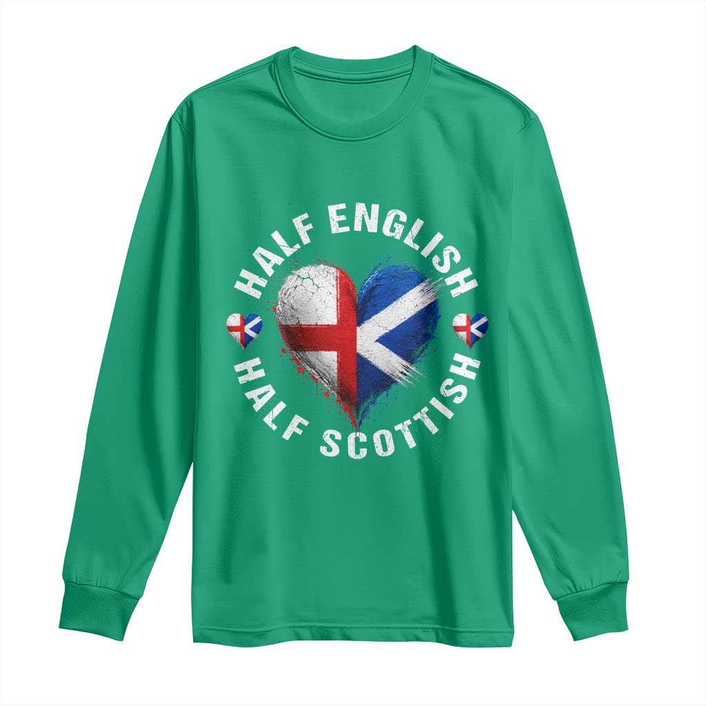 Half English Half Scottish Heritage Long Sleeve Shirt Heart St Georges Cross and Saltire Pride
