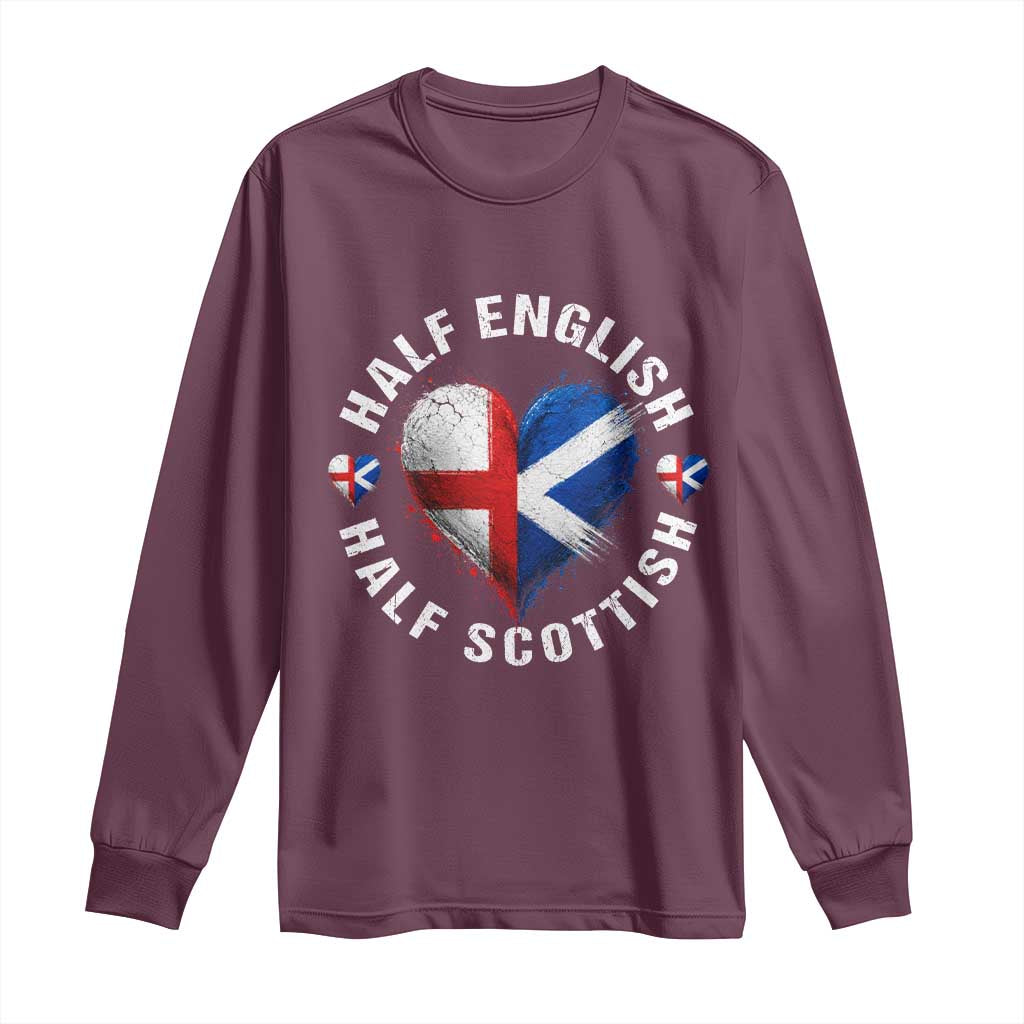 Half English Half Scottish Heritage Long Sleeve Shirt Heart St Georges Cross and Saltire Pride