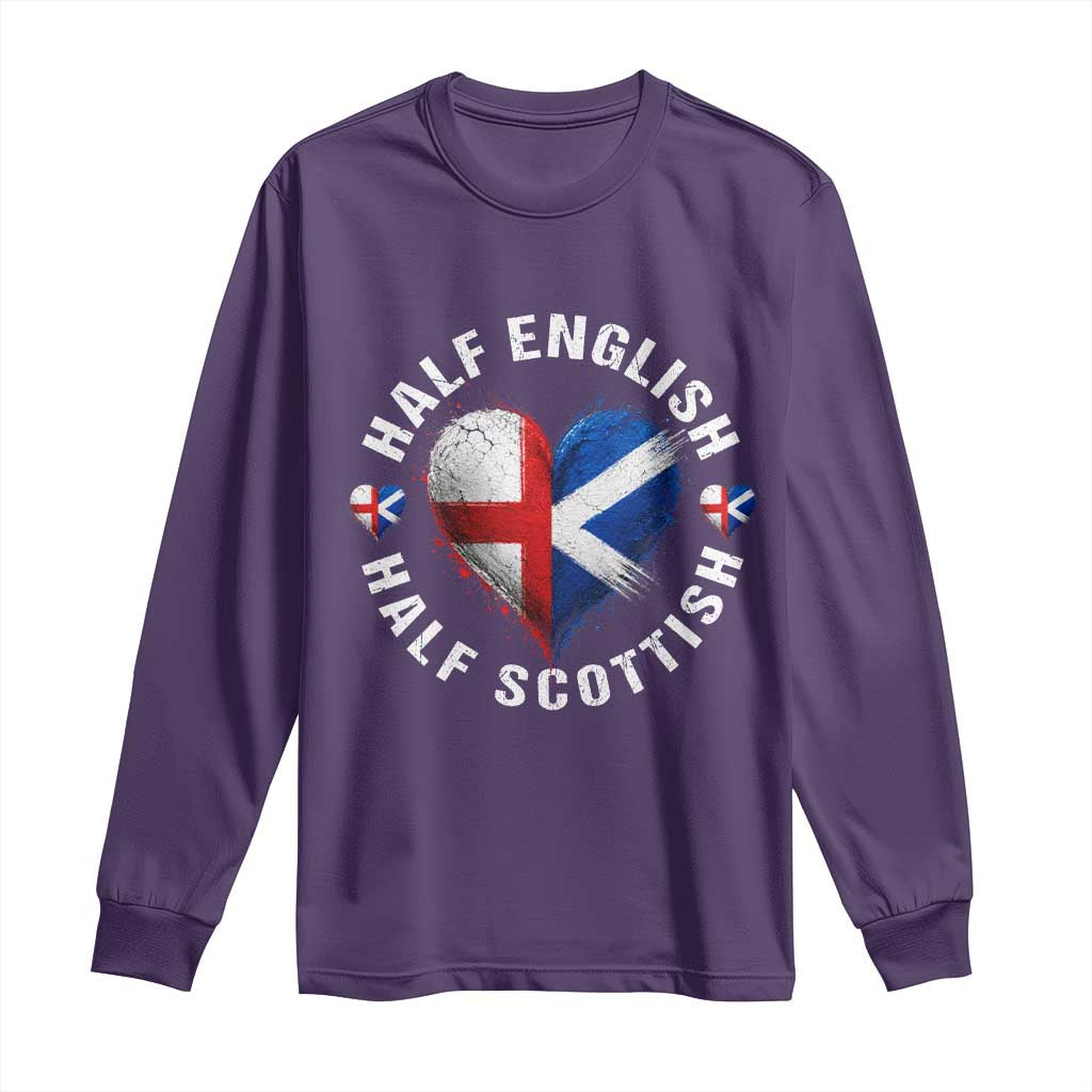 Half English Half Scottish Heritage Long Sleeve Shirt Heart St Georges Cross and Saltire Pride