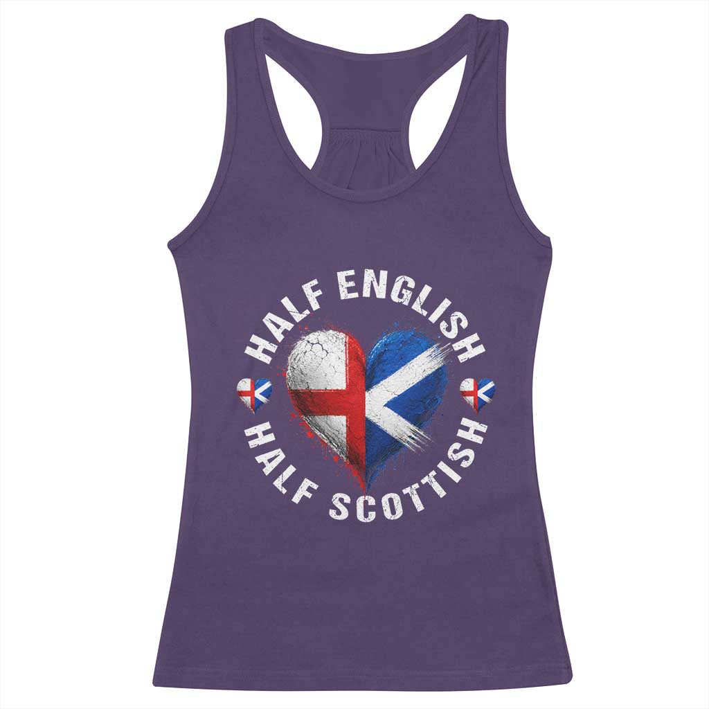 Half English Half Scottish Heritage Racerback Tank Top Heart St Georges Cross and Saltire Pride