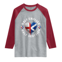 Half English Half Scottish Heritage Raglan Shirt Heart St Georges Cross and Saltire Pride