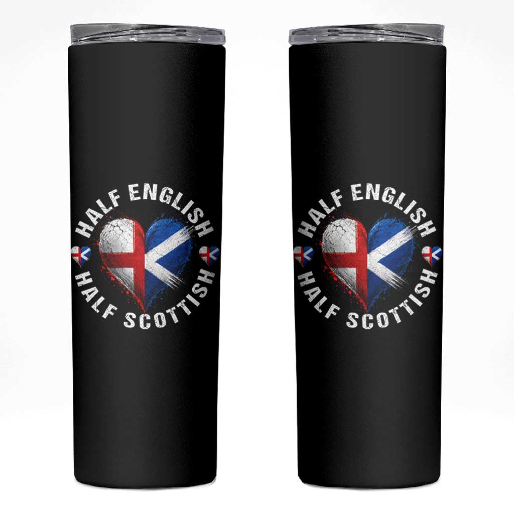 Half English Half Scottish Heritage Skinny Tumbler Heart St Georges Cross and Saltire Pride