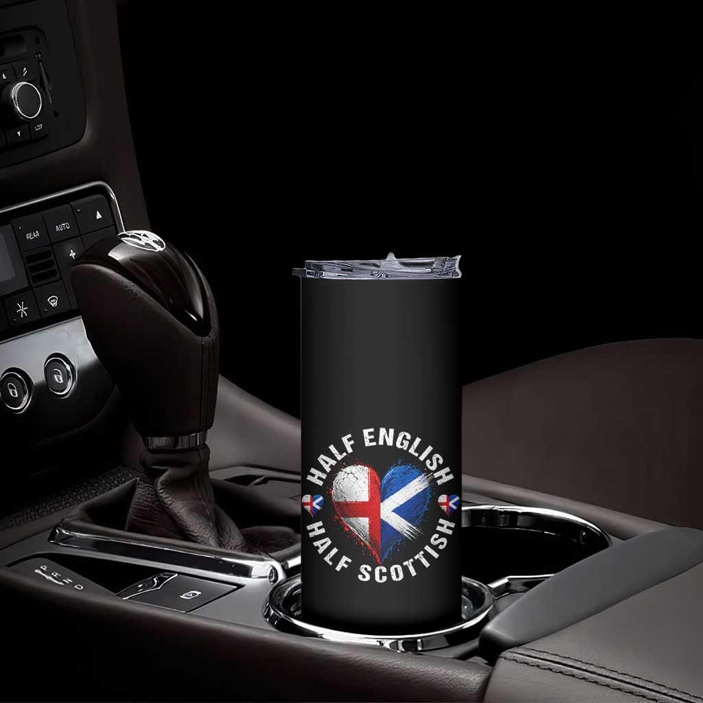 Half English Half Scottish Heritage Skinny Tumbler Heart St Georges Cross and Saltire Pride
