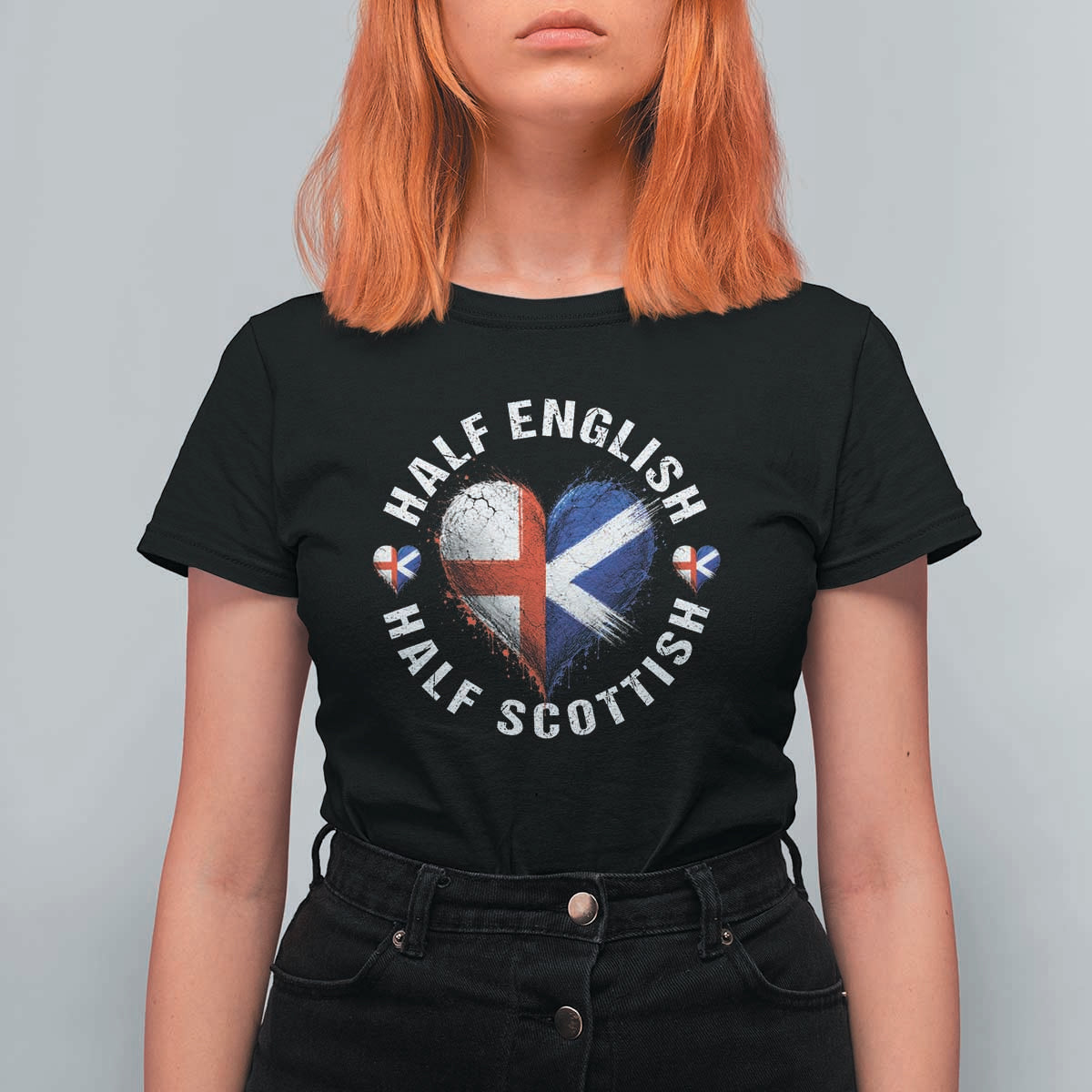 Half English Half Scottish Heritage T Shirt For Women Heart St Georges Cross and Saltire Pride