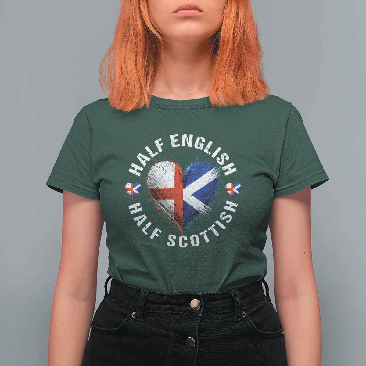 Half English Half Scottish Heritage T Shirt For Women Heart St Georges Cross and Saltire Pride