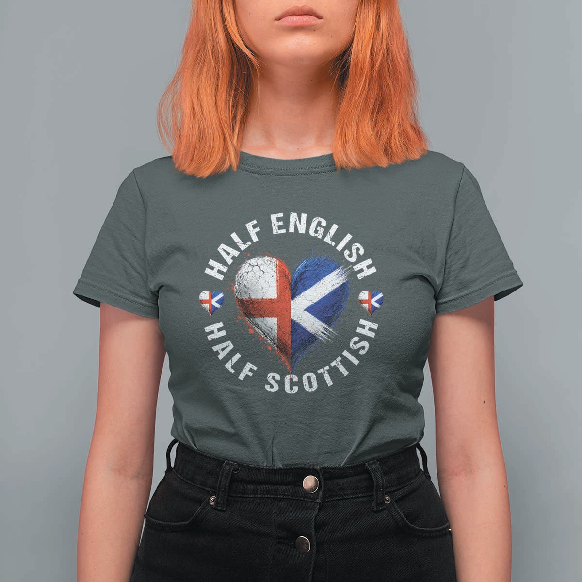 Half English Half Scottish Heritage T Shirt For Women Heart St Georges Cross and Saltire Pride