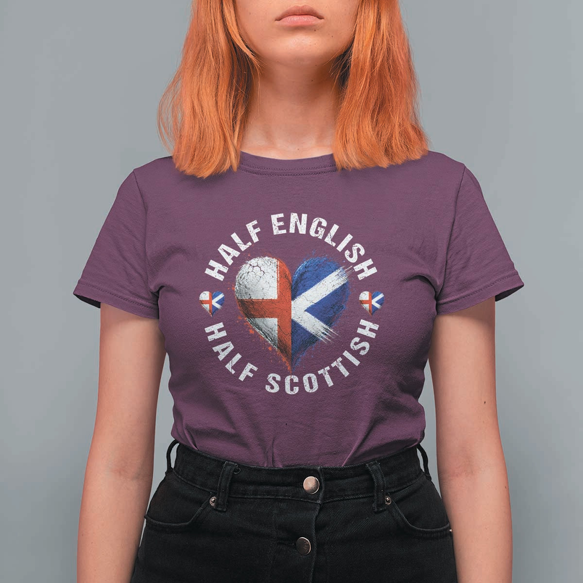 Half English Half Scottish Heritage T Shirt For Women Heart St Georges Cross and Saltire Pride