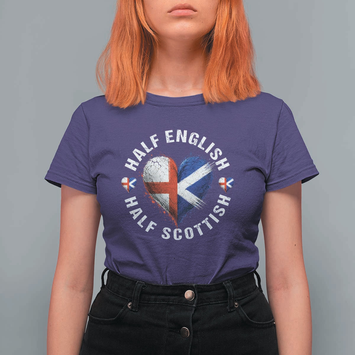 Half English Half Scottish Heritage T Shirt For Women Heart St Georges Cross and Saltire Pride