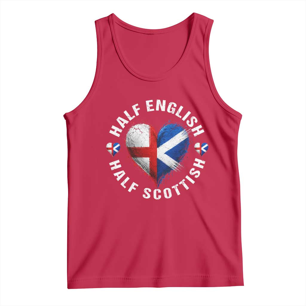 Half English Half Scottish Heritage Tank Top Heart St Georges Cross and Saltire Pride