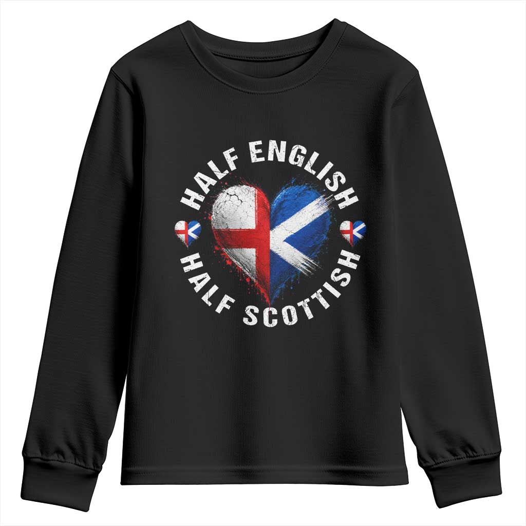 Half English Half Scottish Heritage Youth Sweatshirt Heart St Georges Cross and Saltire Pride