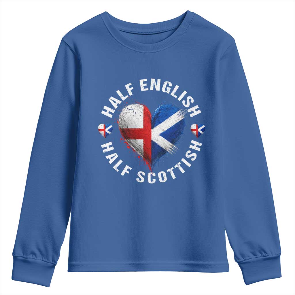 Half English Half Scottish Heritage Youth Sweatshirt Heart St Georges Cross and Saltire Pride