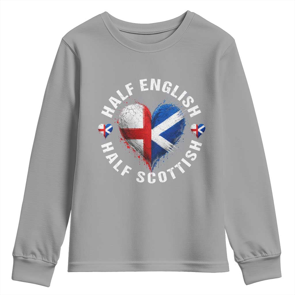 Half English Half Scottish Heritage Youth Sweatshirt Heart St Georges Cross and Saltire Pride