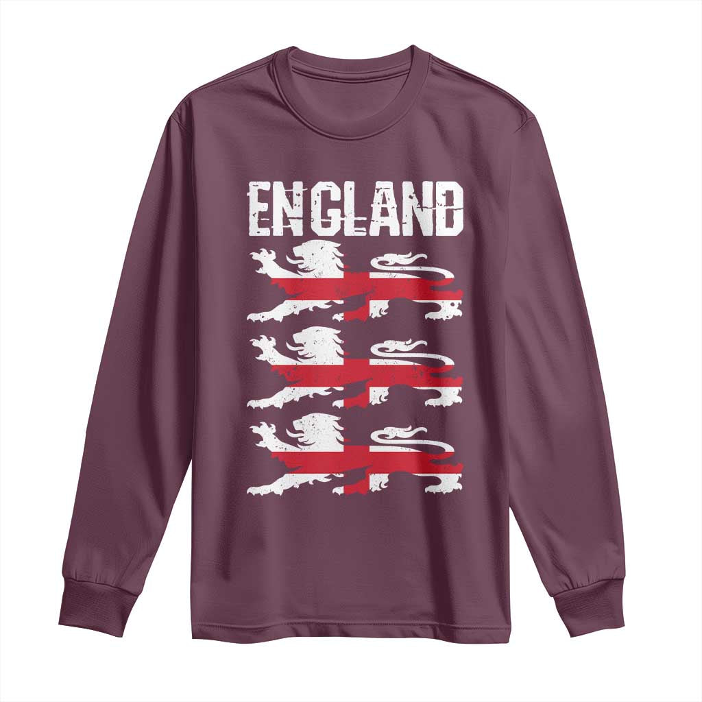 Vintage Three Lions England Pride Long Sleeve Shirt Patriotic Soccer British Football Fans