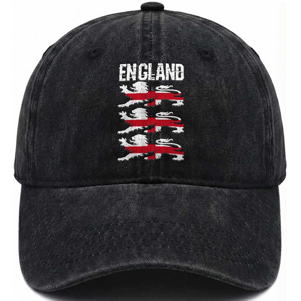 Vintage Three Lions England Pride Washed Cotton Baseball Cap Patriotic Soccer British Football Fans