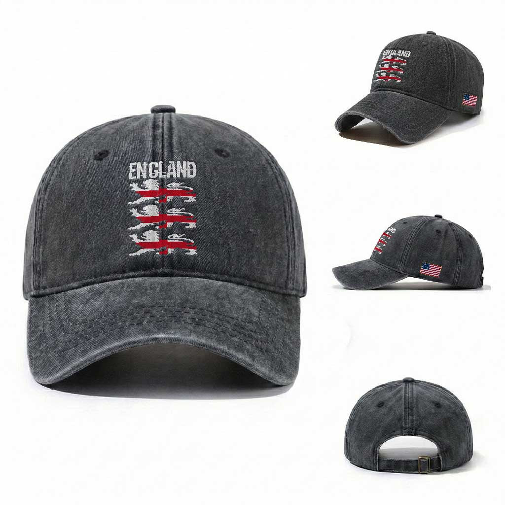 Vintage Three Lions England Pride Washed Cotton Baseball Cap Patriotic Soccer British Football Fans