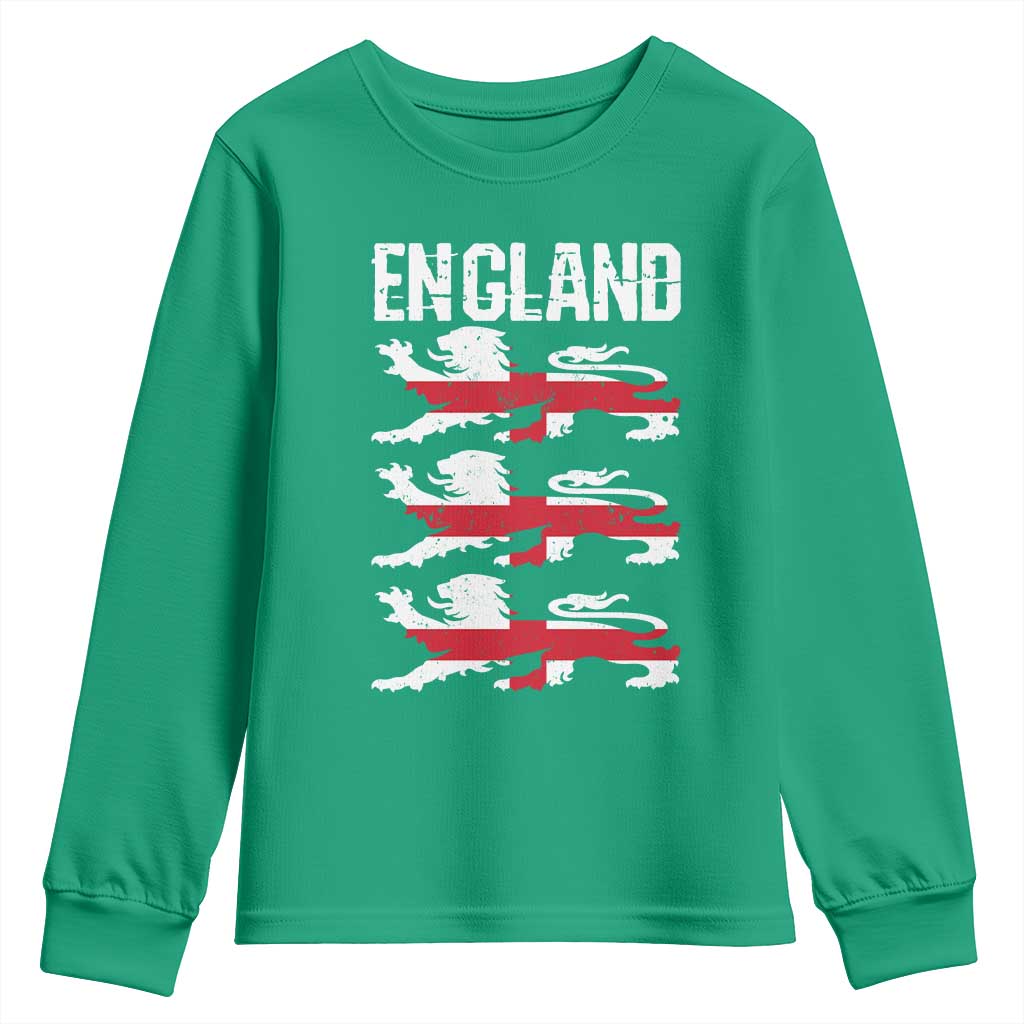Vintage Three Lions England Pride Youth Sweatshirt Patriotic Soccer British Football Fans