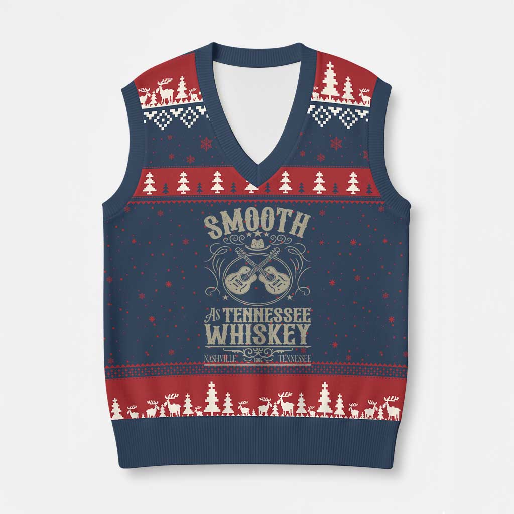 Smooth As Tennessee Whiskey V-Neck Knit Sweater Vest Country Music Guitar Drinking Addict
