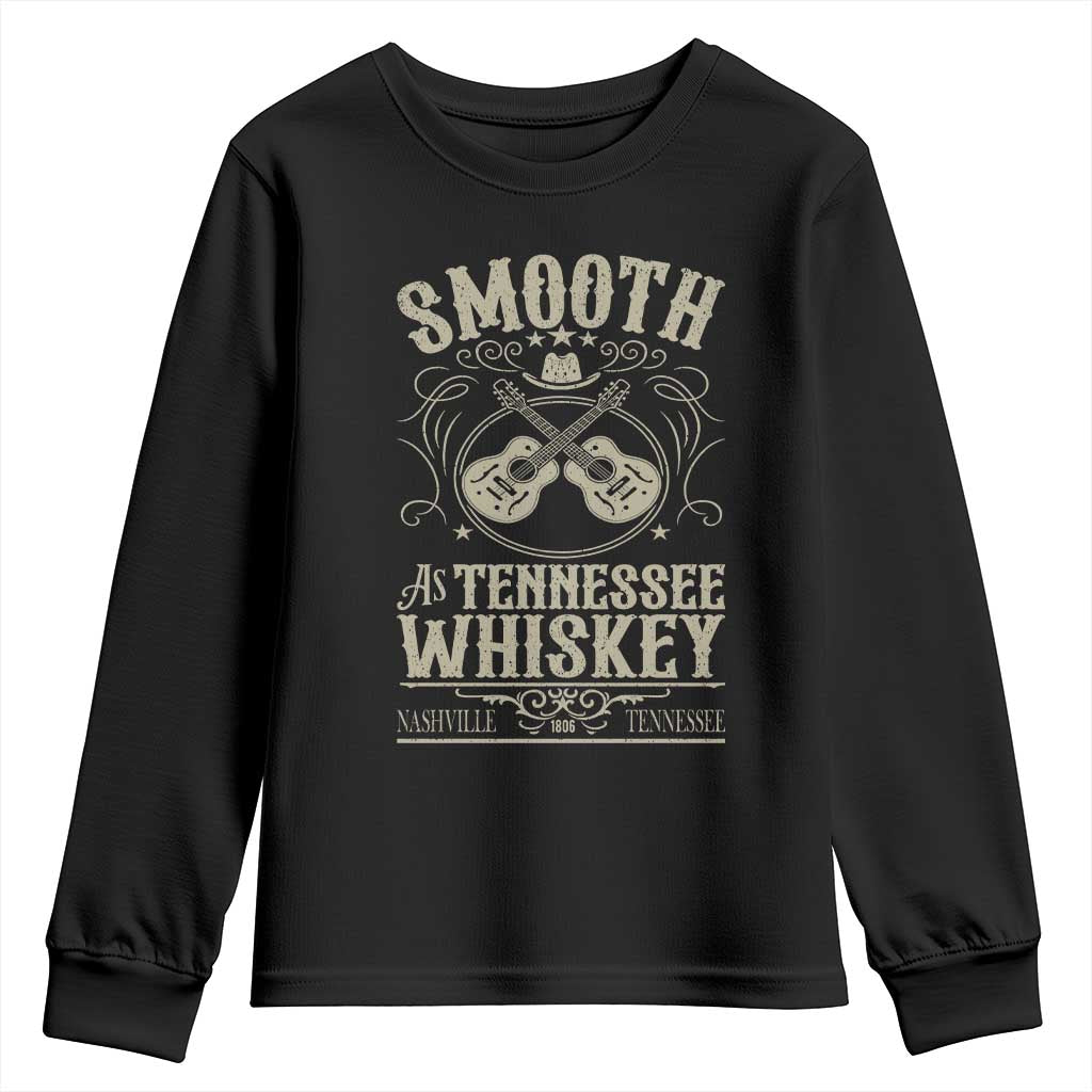 Smooth As Tennessee Whiskey Youth Sweatshirt Country Music Guitar Drinking Addict