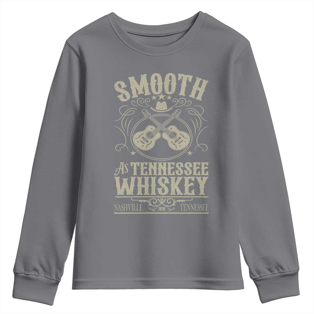 Smooth As Tennessee Whiskey Youth Sweatshirt Country Music Guitar Drinking Addict