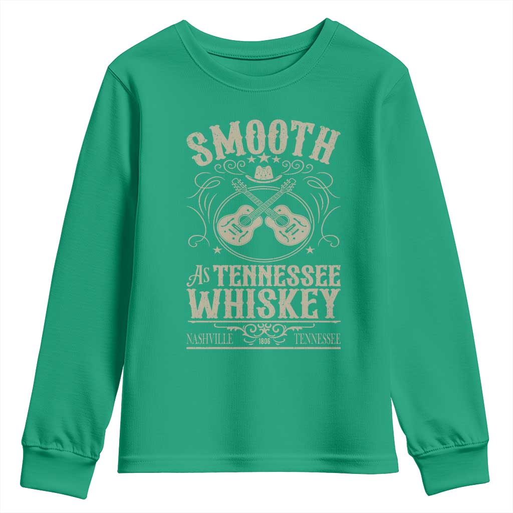 Smooth As Tennessee Whiskey Youth Sweatshirt Country Music Guitar Drinking Addict