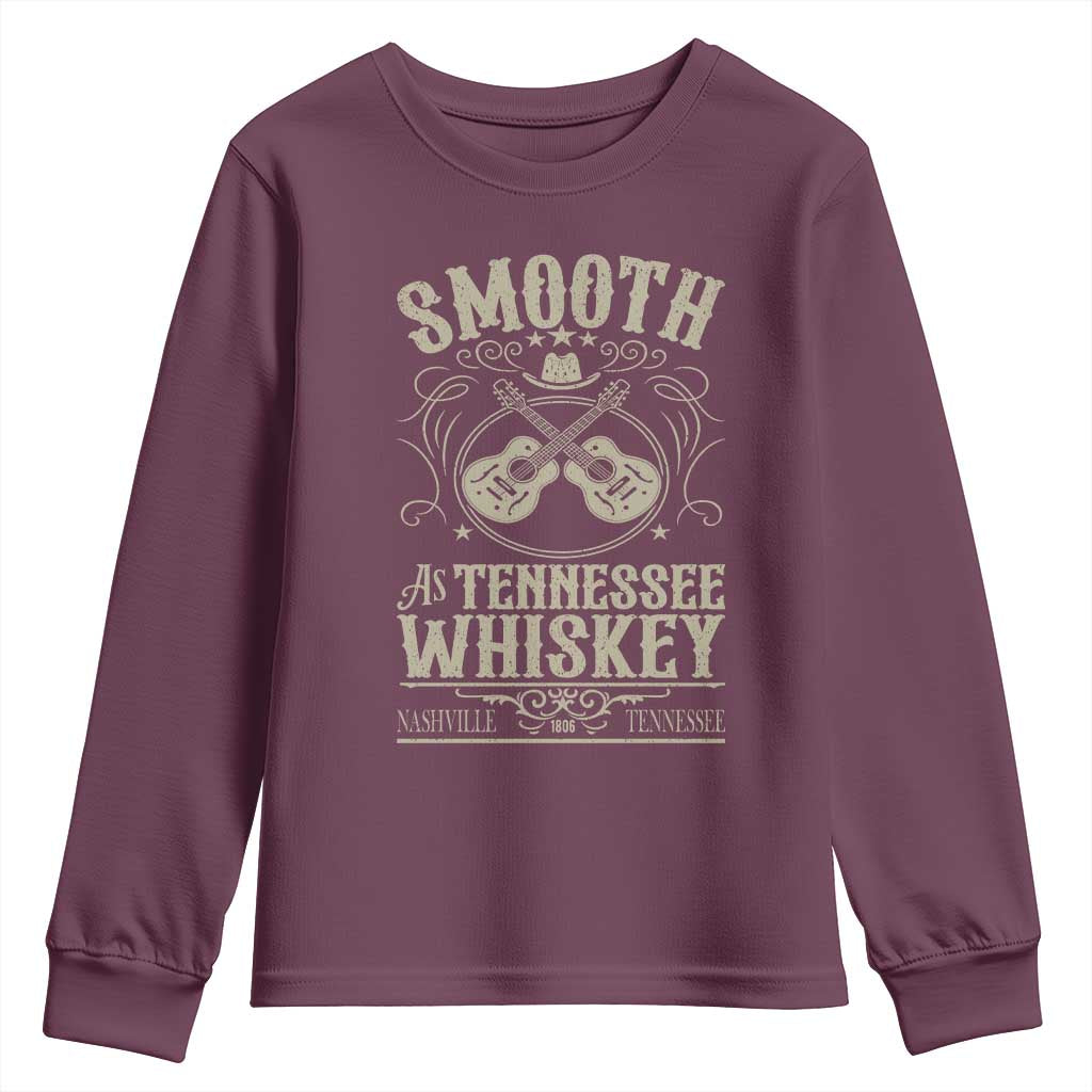 Smooth As Tennessee Whiskey Youth Sweatshirt Country Music Guitar Drinking Addict