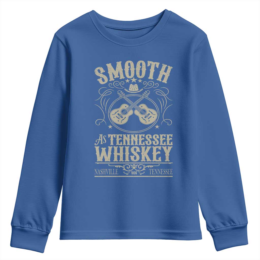 Smooth As Tennessee Whiskey Youth Sweatshirt Country Music Guitar Drinking Addict