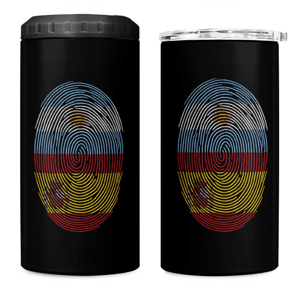 Argentina Spain Flag Fingerprint Graphic 4 in 1 Can Cooler Tumbler Dual Heritage Spanish Argetine Pride Match Day