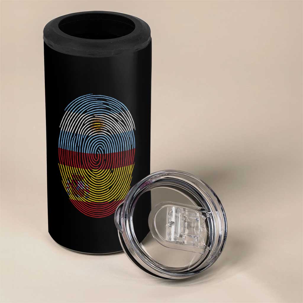 Argentina Spain Flag Fingerprint Graphic 4 in 1 Can Cooler Tumbler Dual Heritage Spanish Argetine Pride Match Day
