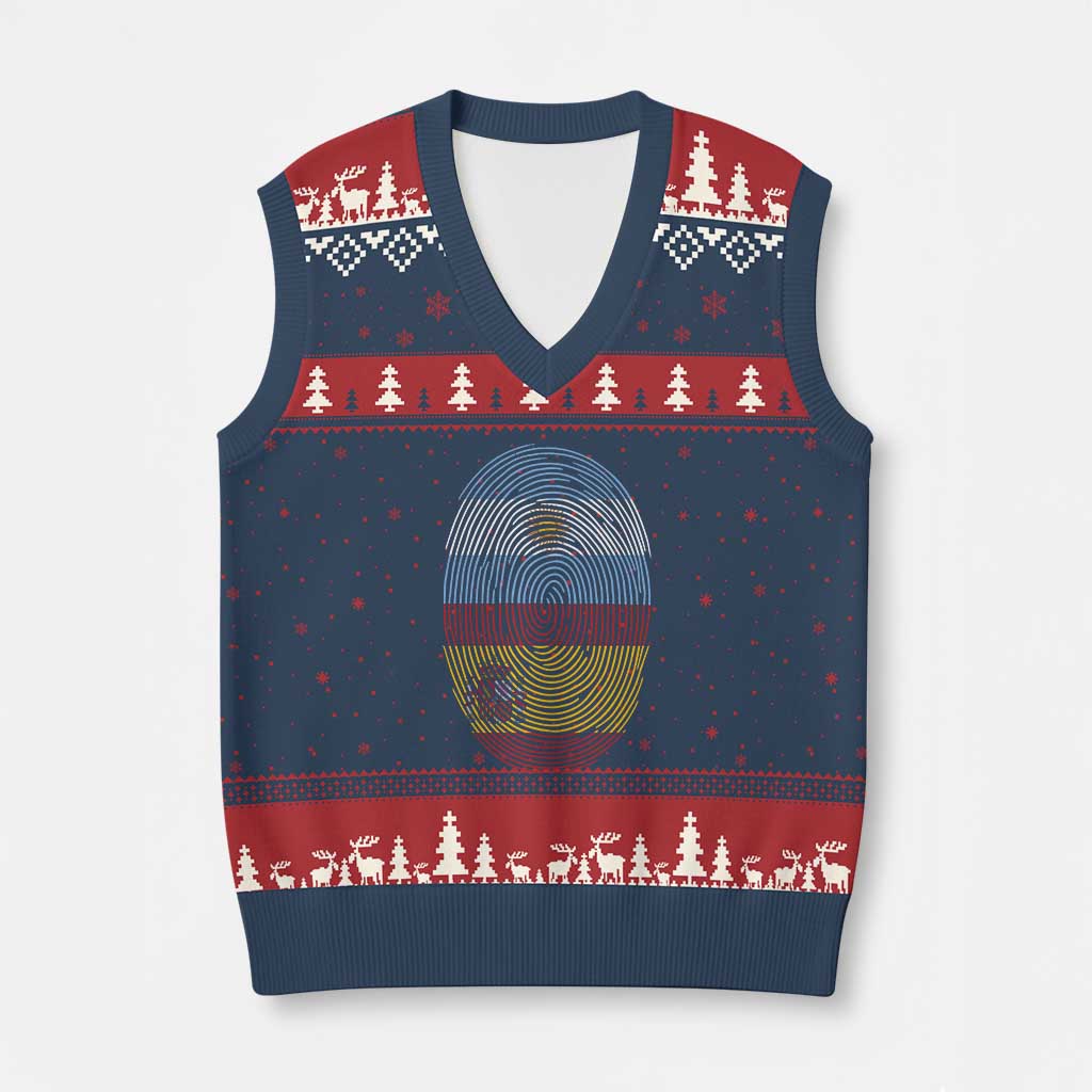 Argentina Spain Flag Fingerprint Graphic V-Neck Knit Sweater Vest Dual Heritage Spanish Argetine Pride Match Day