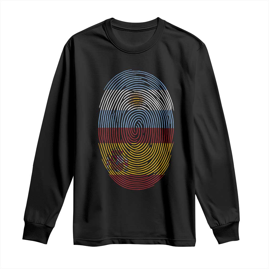 Argentina Spain Flag Fingerprint Graphic Long Sleeve Shirt Dual Heritage Spanish Argetine Pride Match Day