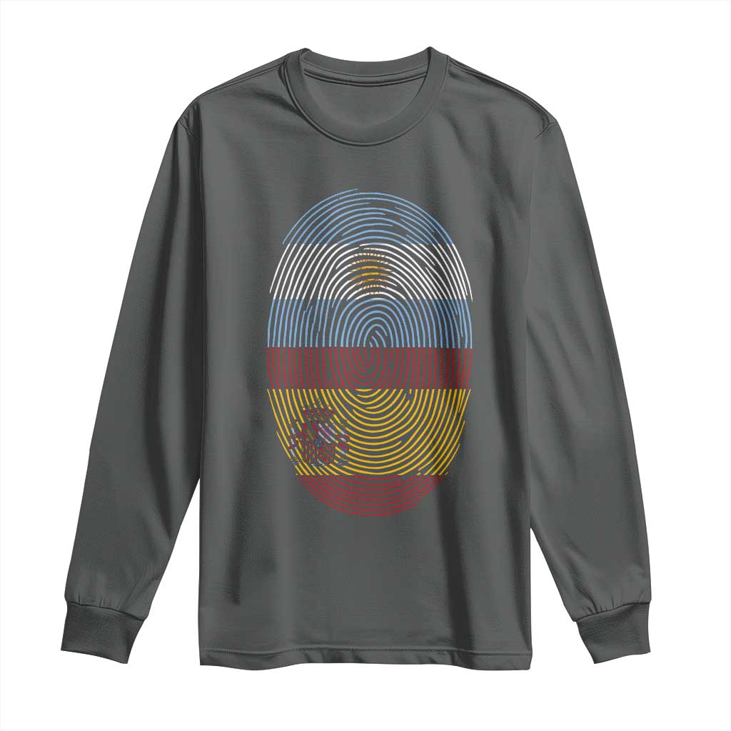 Argentina Spain Flag Fingerprint Graphic Long Sleeve Shirt Dual Heritage Spanish Argetine Pride Match Day