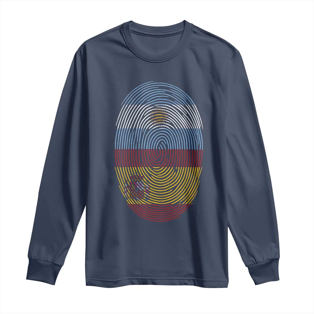 Argentina Spain Flag Fingerprint Graphic Long Sleeve Shirt Dual Heritage Spanish Argetine Pride Match Day