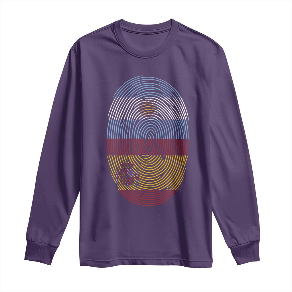 Argentina Spain Flag Fingerprint Graphic Long Sleeve Shirt Dual Heritage Spanish Argetine Pride Match Day
