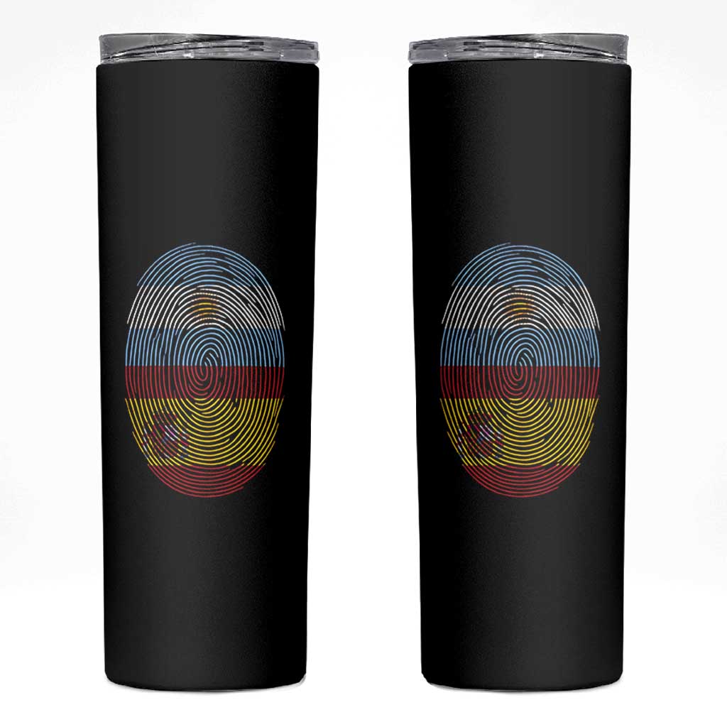 Argentina Spain Flag Fingerprint Graphic Skinny Tumbler Dual Heritage Spanish Argetine Pride Match Day