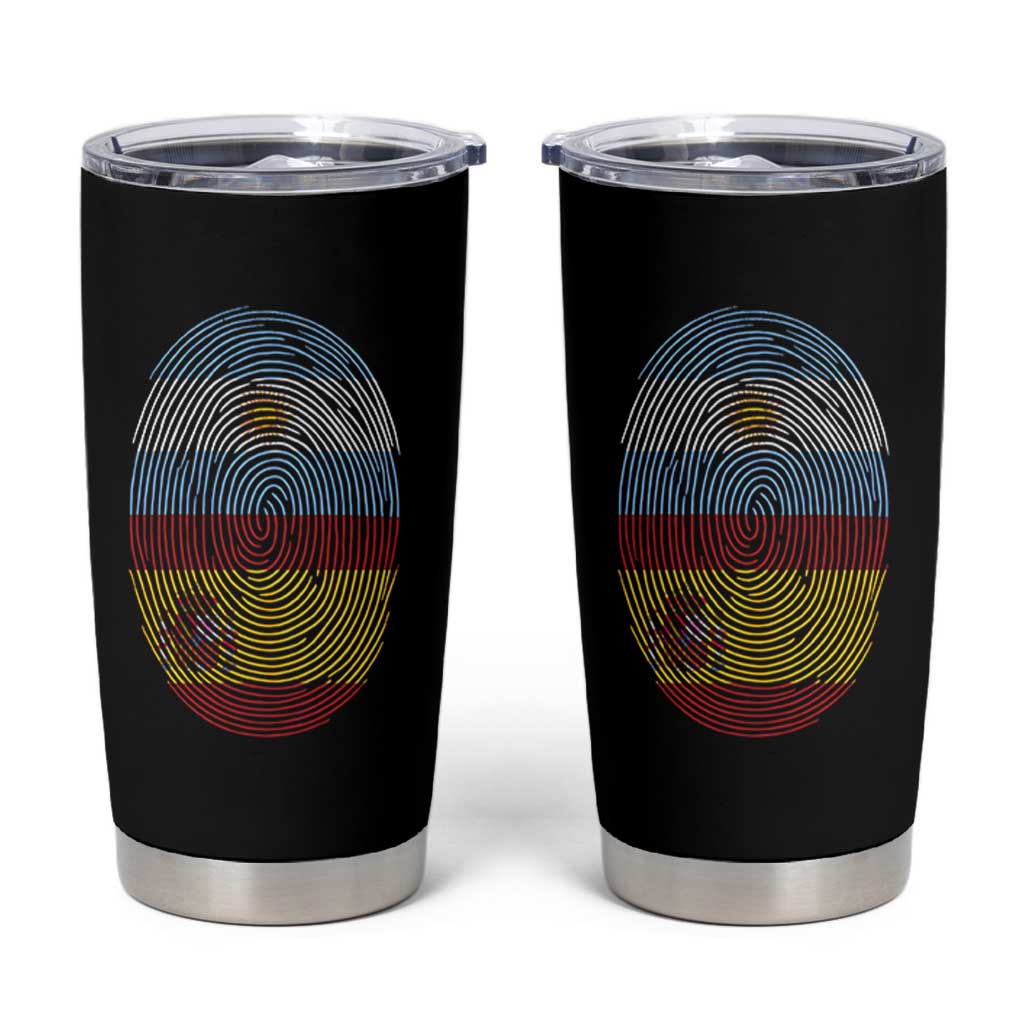 Argentina Spain Flag Fingerprint Graphic Tumbler Cup Dual Heritage Spanish Argetine Pride Match Day