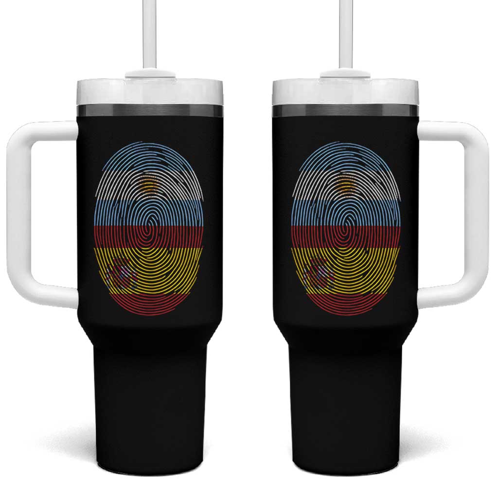 Argentina Spain Flag Fingerprint Graphic Tumbler With Handle Dual Heritage Spanish Argetine Pride Match Day