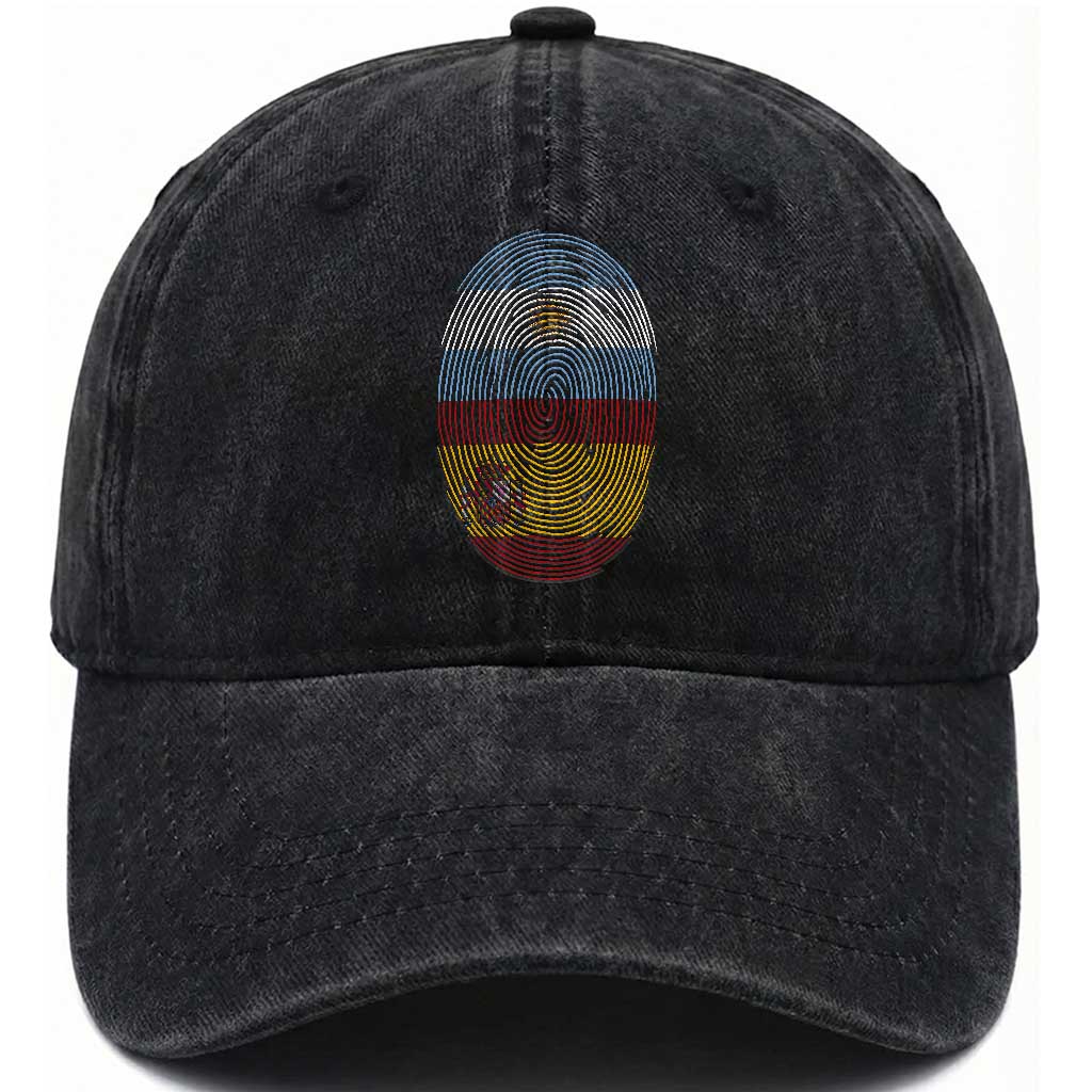 Argentina Spain Flag Fingerprint Graphic Washed Cotton Baseball Cap Dual Heritage Spanish Argetine Pride Match Day